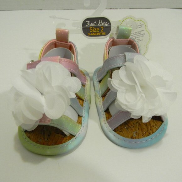 First Steps Crib Shoes Sandals Rainbow Pastel Cork Soul Flower Baby Infant NEW - Picture 1 of 5